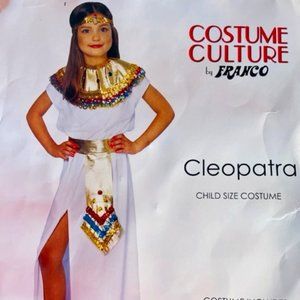 Halloween Girls Cleopatra Costume and Beaded Wig Size 12-14